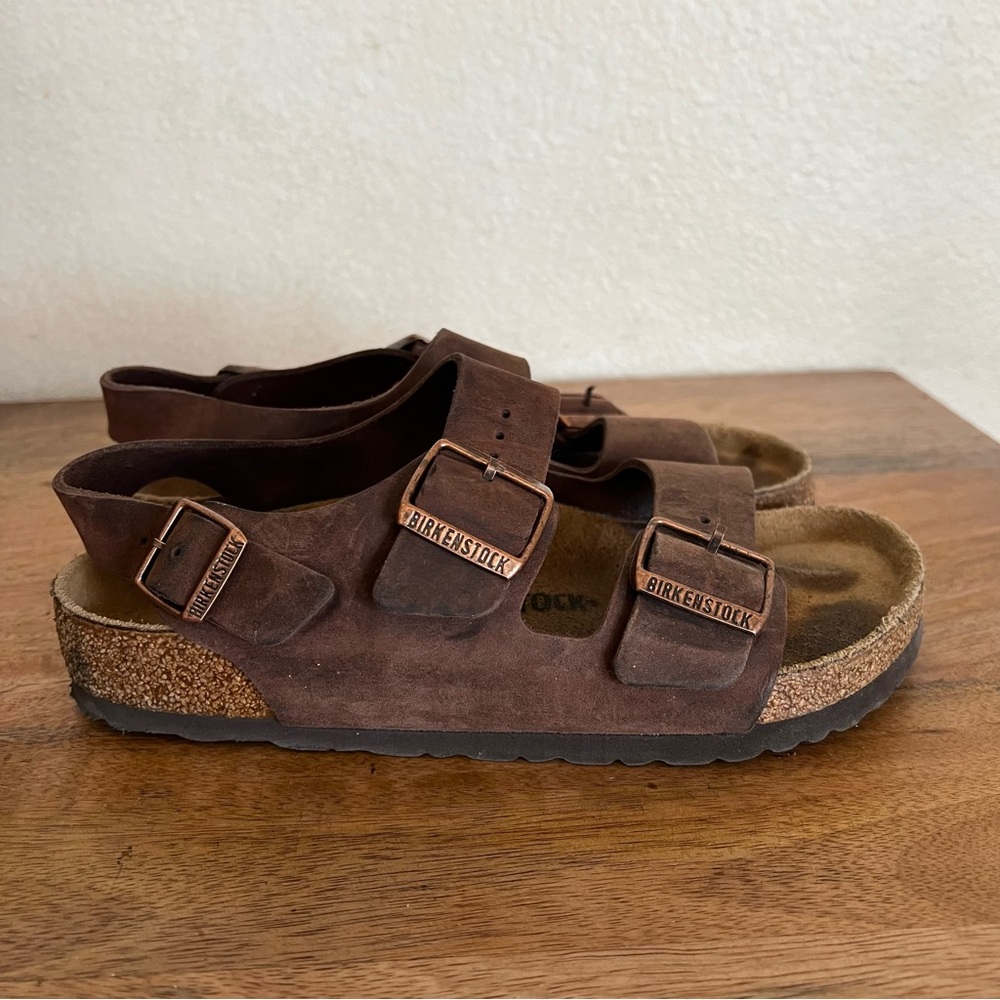 Birkenstock Milano Oiled Leather Habana Sandals Size 7-7.5 Wide - Picture 4 of 16